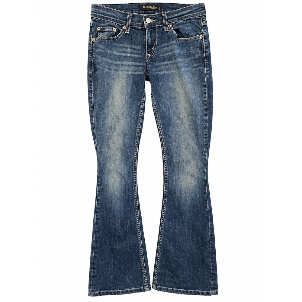 Levis 524 Too Superlow Flare Jeans Womens 31x32 Medium Wash Blue Low Rise Denim